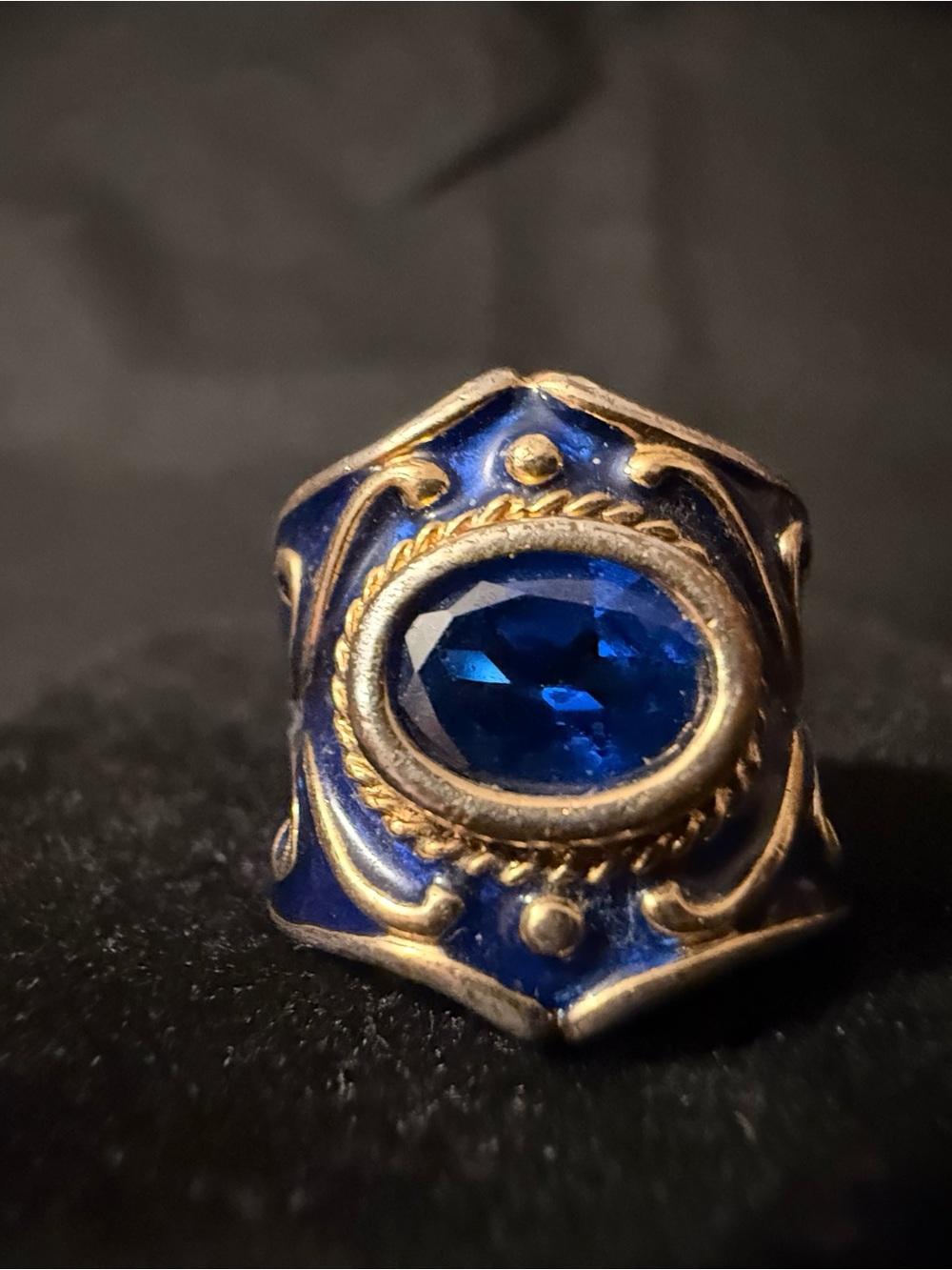 Blue Glass Stone Gold over Sterling Silver Women's Statement Ring